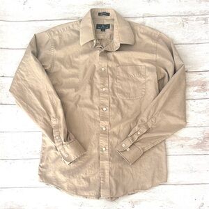 Paul Dione 100s 2-Ply Men’s Long Sleeve Button Up Short Tan Brown Khaki 34 35